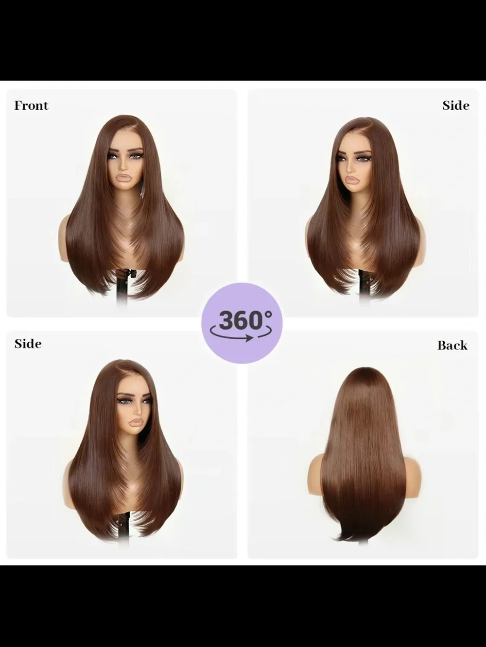 U&A Hair  Brown Straight Lace Front Wig - Natural Chestnut Brown
